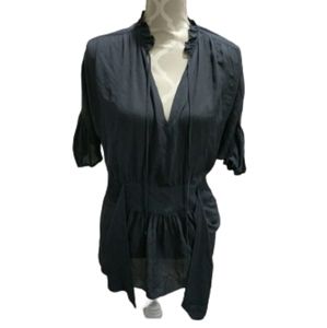 Bcbg slate gray silk sheer blouse
